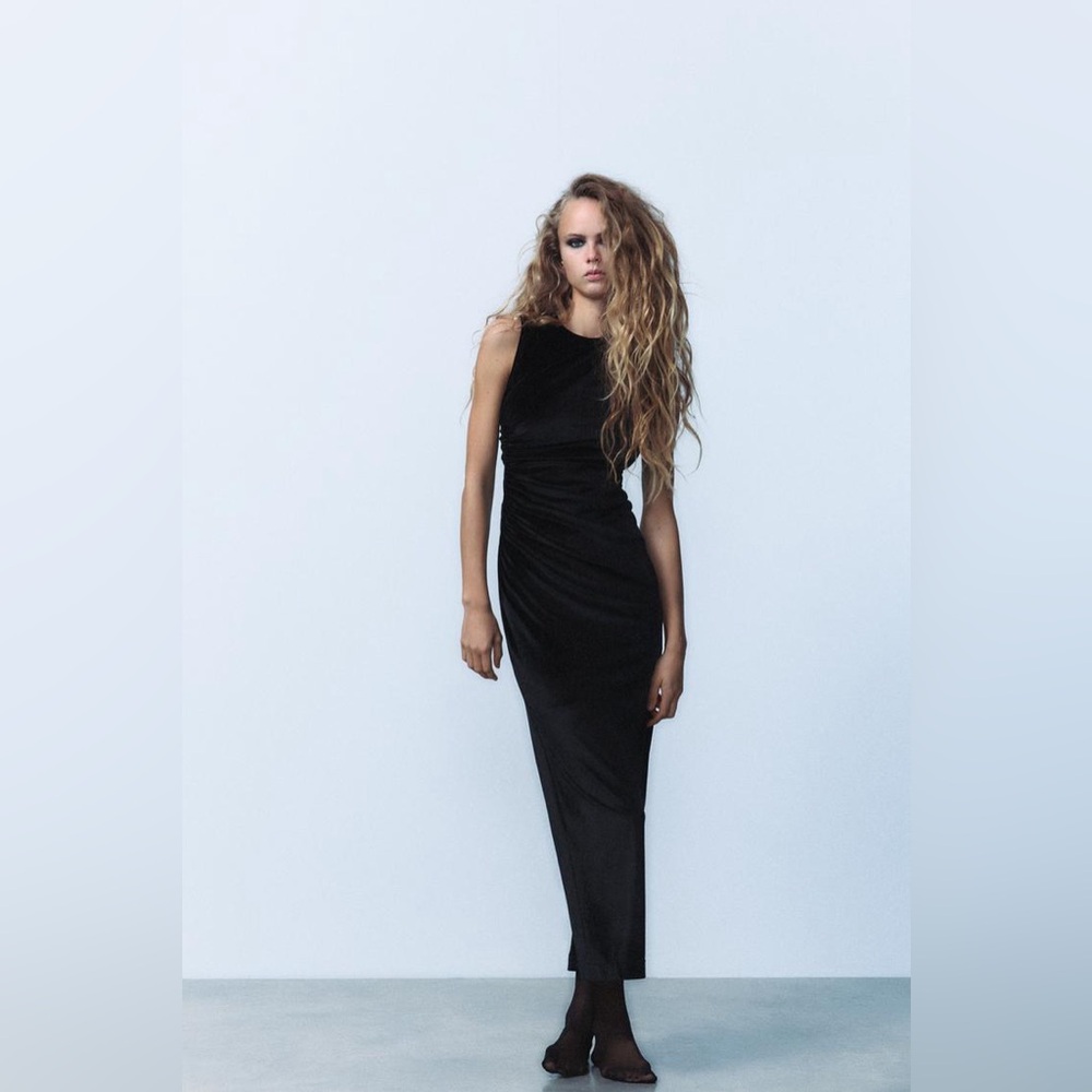 ZARA NWT DRAPED VELVET MIDI DRESS SIZE LARGE